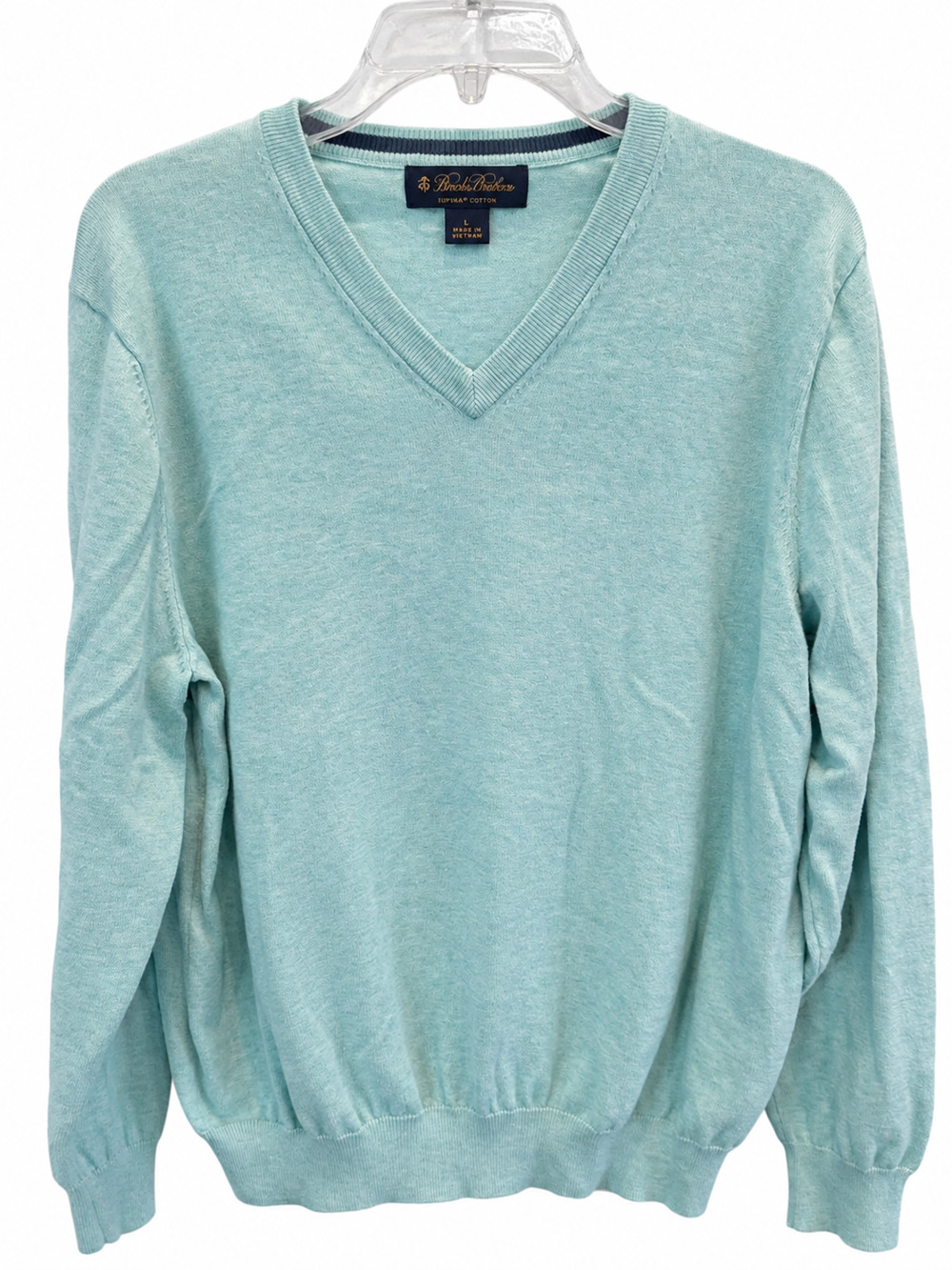Brooks Brothers V-Neck Sweater Pullover Mens L Aqua Blue Supima Cotton Preppy
